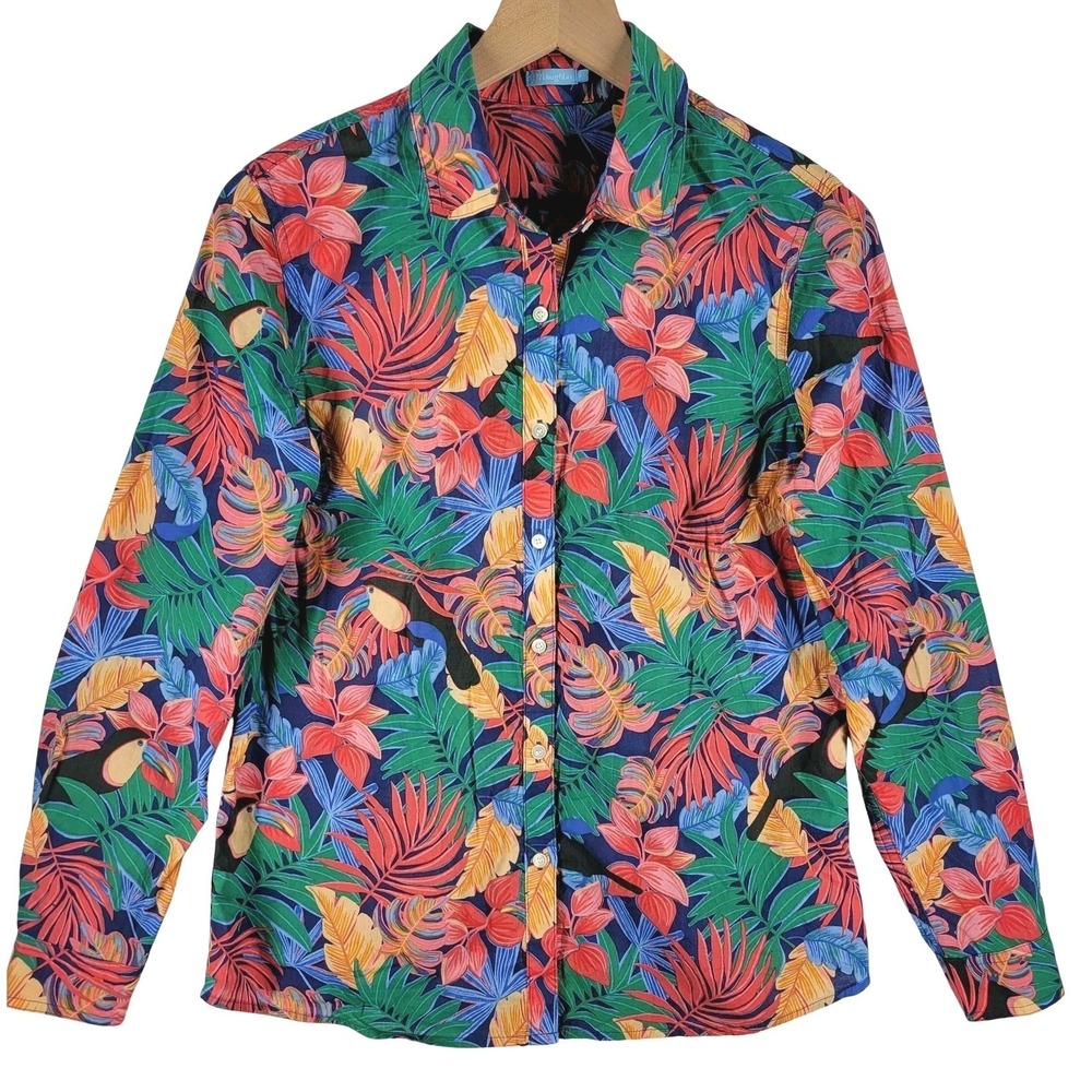 J. McLaughlin Tropical Leaf Print Button Up Top Women's S Cotton Colorful